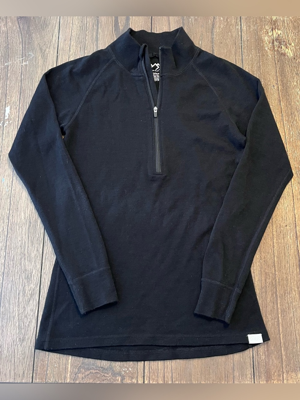 Merino Tech Base Layer Black Wool 1/4 Zip Long Sleeve Shirt Womens Small